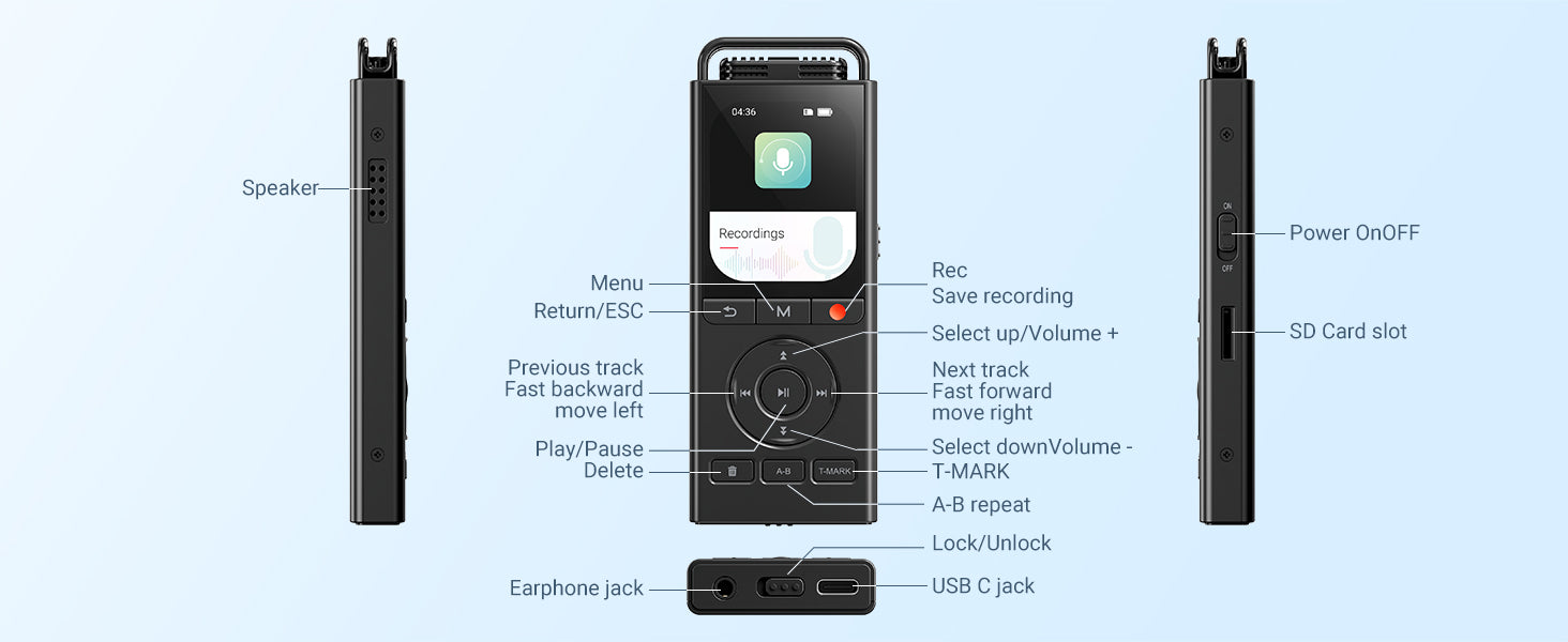144GB Digital Voice Recorder — Voice-Activated for Lectures, Meetings & Interviews