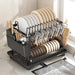 2-Tier Countertop Dish Drying Rack with Drainboard — Carbon Steel (42 x 30 x 29cm)