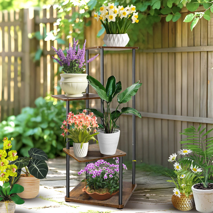 4-Tier Wood & Metal Plant Stand – Indoor & Outdoor, 80 x 30 x 30 cm
