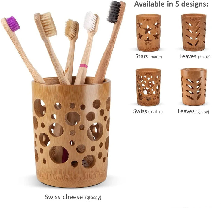Bamboo Toothbrush Holder Cup – Ventilated Drainage Toothbrush Drainer, Biodegradable 10cm
