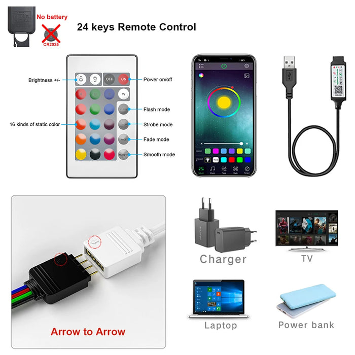 5050 SMD LED Strip Light - Tape Bluetooth USB, RGB Self-adhesive Flexible Ribbon, 5V USB-Powered Lamp - Perfect for TV Desktop Accent Lighting and Diode Enhancement