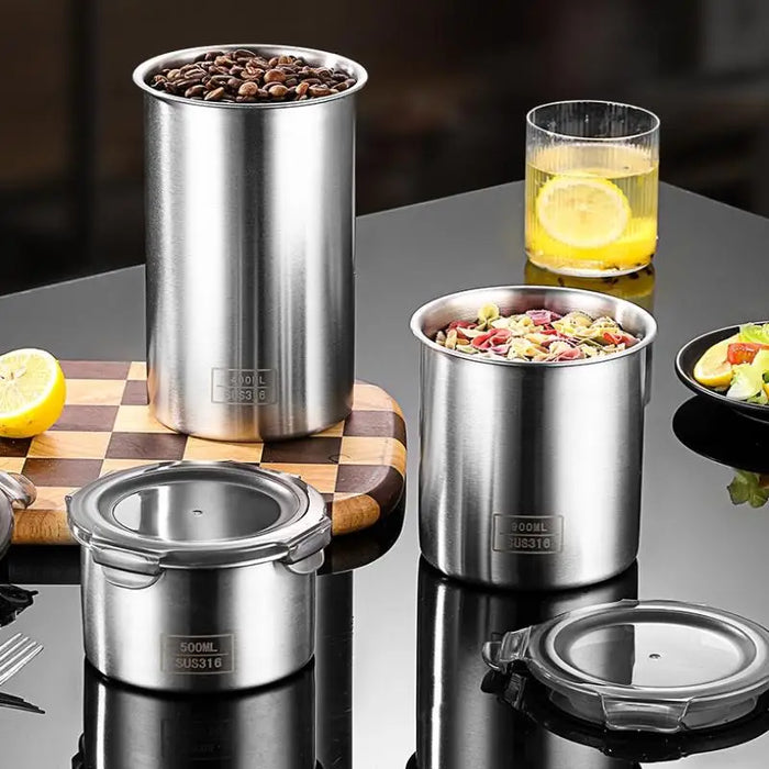 Stainless Steel Airtight Food Storage Jar — 500ml / 900ml / 1400ml, Sealed Canister with Locking Clamp