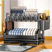 2-Tier Dish Drying Rack with Drainboard and Utensil Holder — Carbon Steel