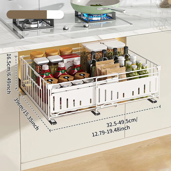 Telescopic Pull-Out Drawer Organiser — Adjustable 33–49cm for Cabinet & Cupboard