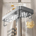 No‑drill aluminium shower caddy with towel rod option — single or double