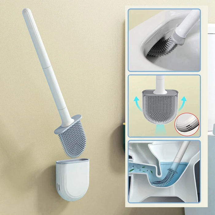 Silicone Toilet Brush with Quick‑Dry Base, Flexible Flat Head and Non‑Slip Handle