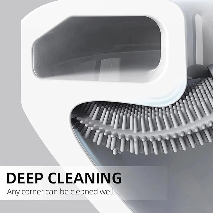 Silicone Toilet Brush with Quick‑Dry Base, Flexible Flat Head and Non‑Slip Handle