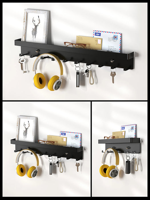 Wall-Mounted Key Organiser with Tray and Hooks – No-Drill or Drill Fixing