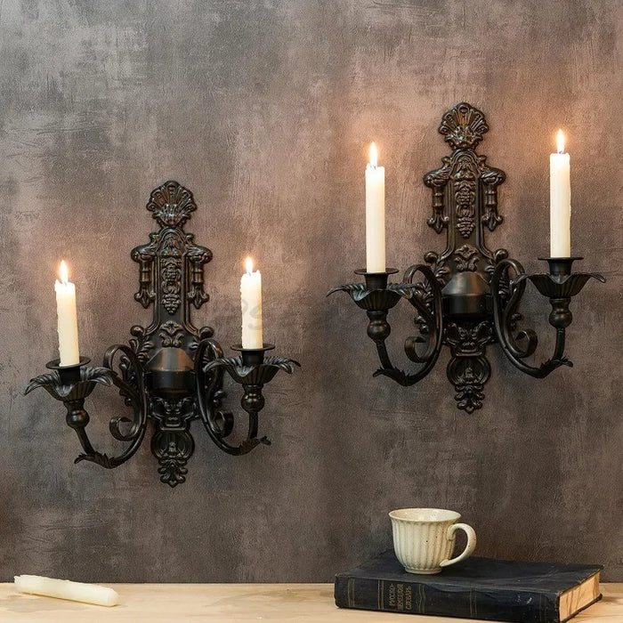 Vintage Black Wall-Mounted Iron Candlestick Holder