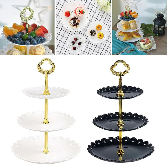 3-Tier ABS Cake Stand — Fruit & Dessert Display (Black or White)
