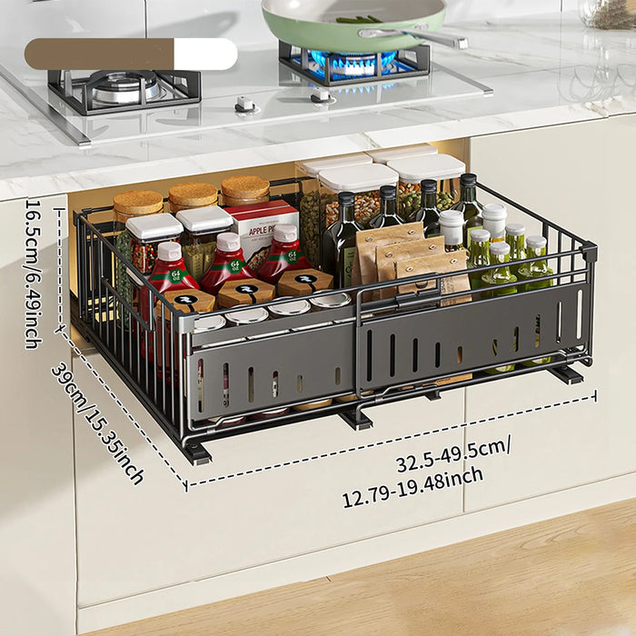 Telescopic Pull-Out Drawer Organiser — Adjustable 33–49cm for Cabinet & Cupboard