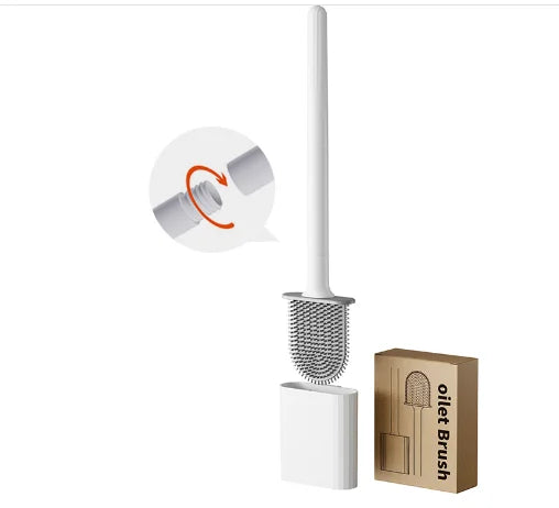 Silicone Toilet Brush with Long Handle — Deep Cleaning, White