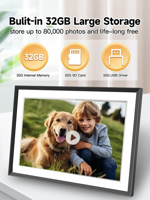 10.1-inch WiFi Digital Photo Frame – 1280×800 IPS Touchscreen, 32GB