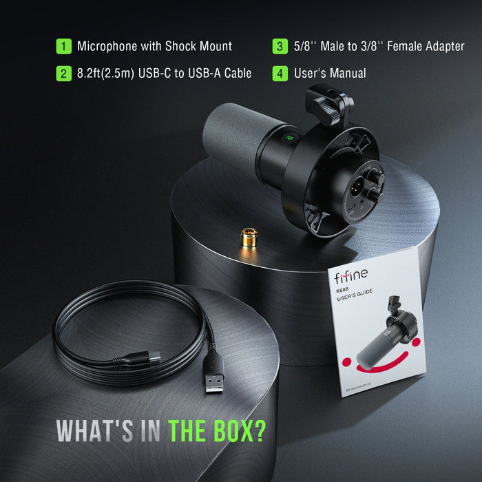 USB/XLR Dynamic Microphone K688 — Shock Mount, Touch Mute & Headphone Monitor