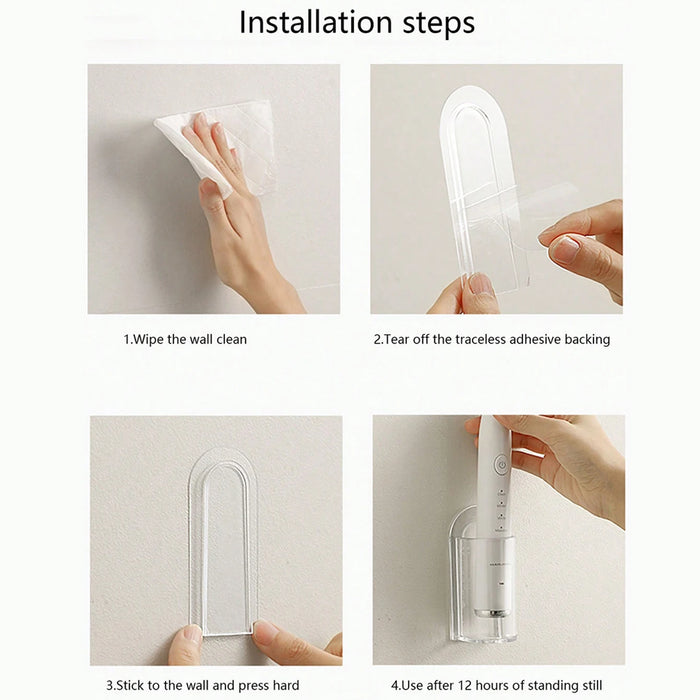 Wall‑Mounted Electric Toothbrush Holder — Clear Plastic Storage Rack