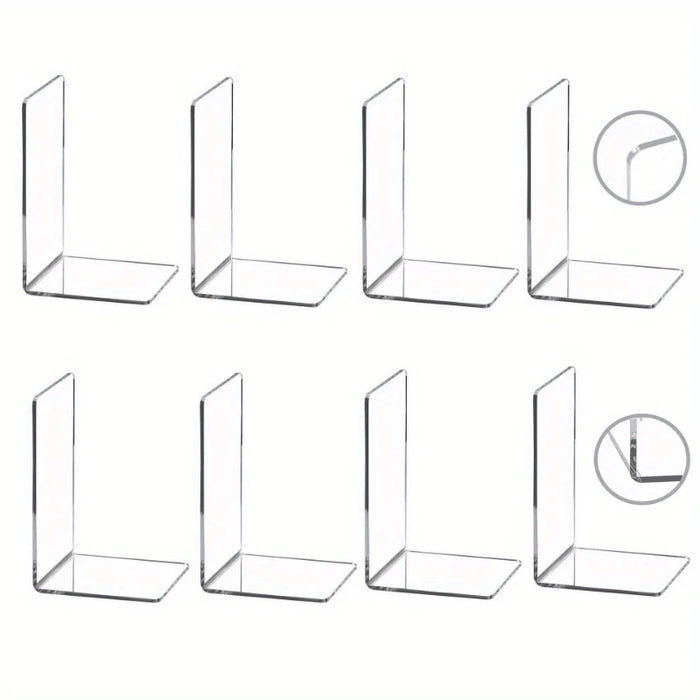 Transparent Acrylic L-Shaped Bookends — Clear Desk and Shelf Organisers