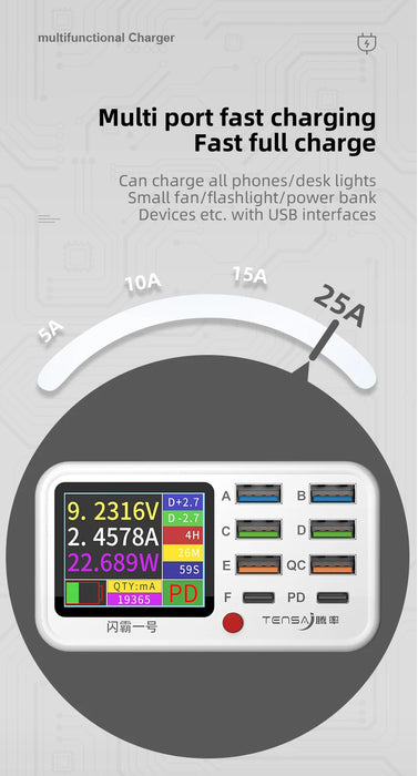 8-Port Wireless Fast Charging Station — 15W Wireless, 65W Total, PD & QC