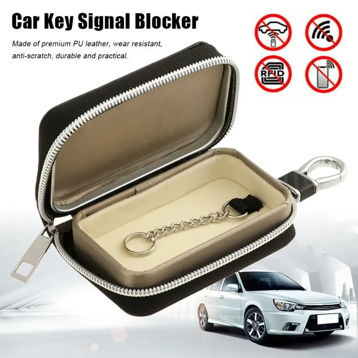 RFID Key Fob Signal Blocker Pouch — Faraday Car Key Case (Black)