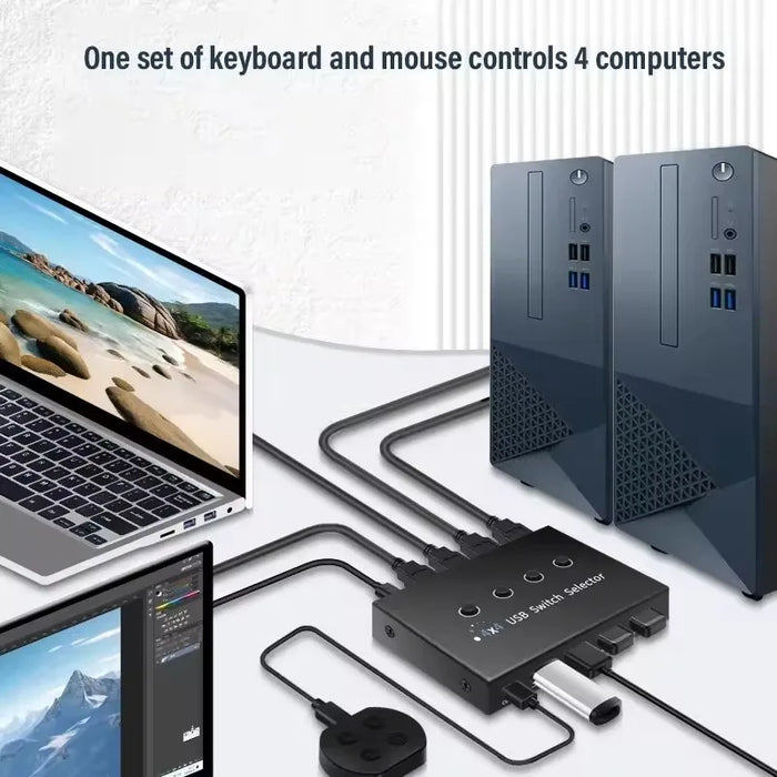 4 In 4 Out KVM USB3.0 Switch Shared Controller Hub Adapter USB2.0 Printer Splitter Switcher for PC Laptop Keyboard Mouse Monitor