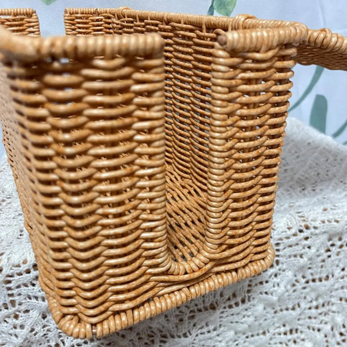 Rattan Cable Management Box – Hand‑woven Cord Organiser, 2‑Slot, Large Capacity (Khaki)