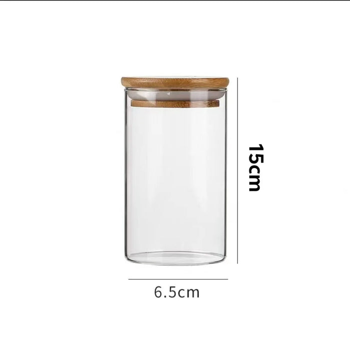 Glass Food Storage Jar with Wood Lid — Airtight Kitchen Storage (250/400/520/1000ml)