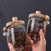 Glass Food Storage Jars with Wooden Lids & Scoop — Airtight Sealed Canisters for Sugar, Coffee, Candy