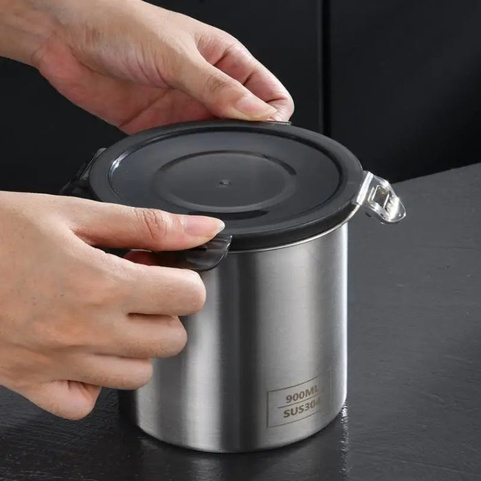 Stainless Steel Airtight Food Storage Jar — 500ml / 900ml / 1400ml, Sealed Canister with Locking Clamp