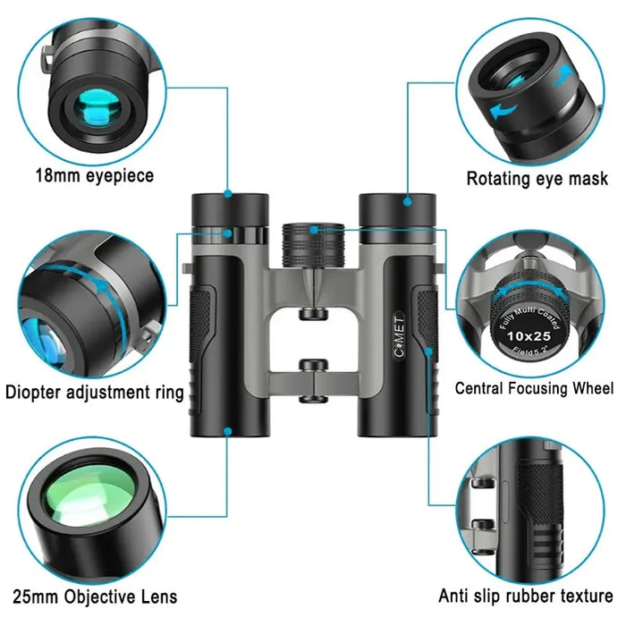 10x25 Compact Binoculars – Pocket Waterproof BAK4 Prism for Adults & Kids