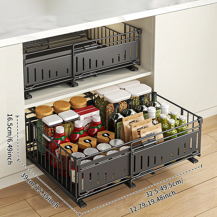 Telescopic Pull-Out Drawer Organiser — Adjustable 33–49cm for Cabinet & Cupboard