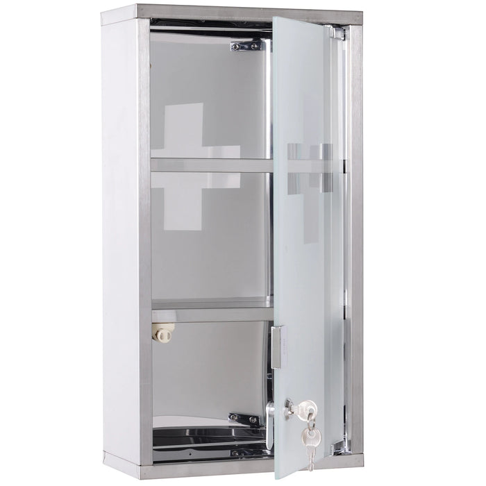 Lockable Wall-Mounted Medicine Cabinet — Safety Glass Door, Silver, 48cm