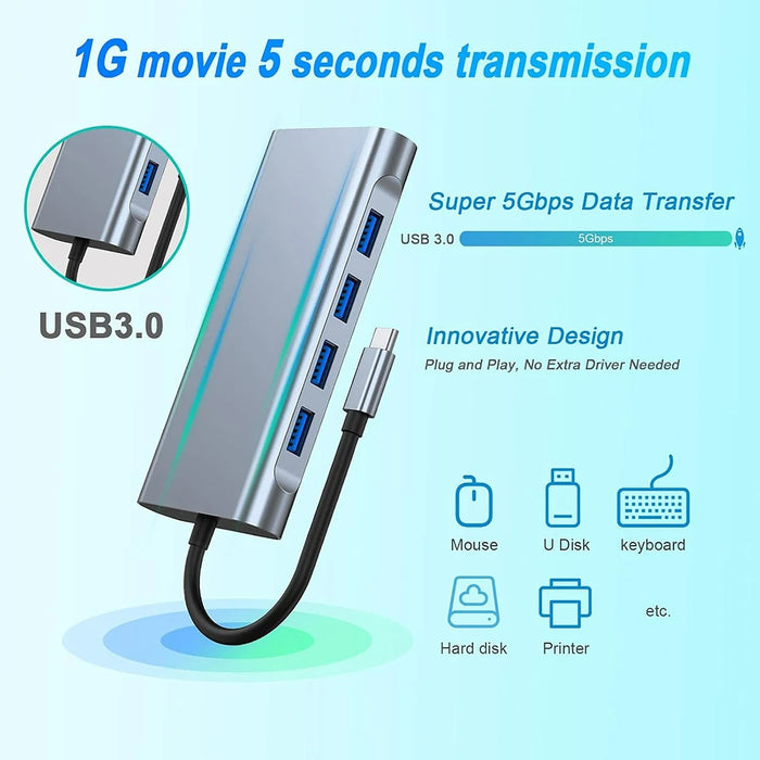 11-in-1 USB-C / Thunderbolt 3 Hub Docking Station with 4K HDMI, VGA, 100Mbps Ethernet, PD 100W, SD/TF, Audio