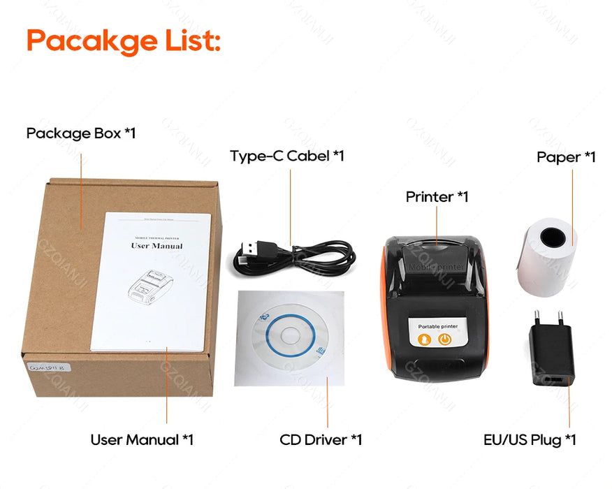 58mm Mini Thermal Receipt Printer – Bluetooth & USB, Mobile POS for Android/iOS/Windows