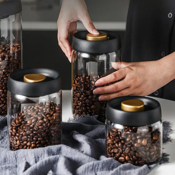 Vacuum-Sealed Glass Coffee Storage Jar — Airtight, Moisture-Proof