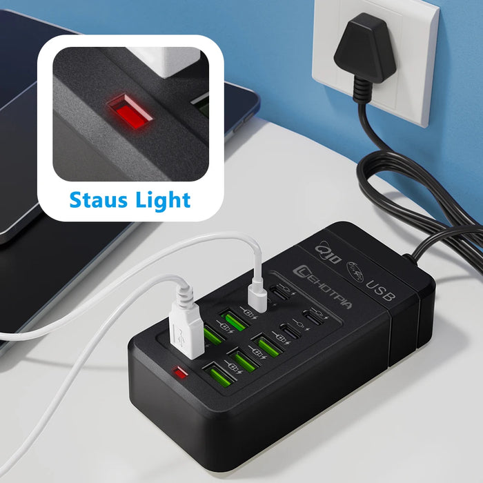 6x USB-A & 4x USB-C Multi‑Plug USB Charger with 1.2m Cord — EU/UK/US