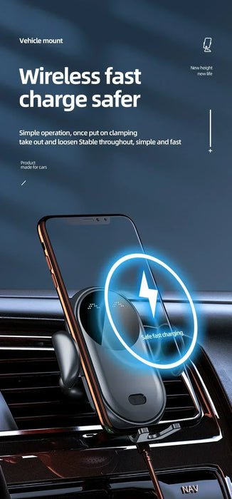 Car Wireless Charger & Phone Holder — Auto Infrared Clamps, 5–30W Fast Charge, 360° Rotate