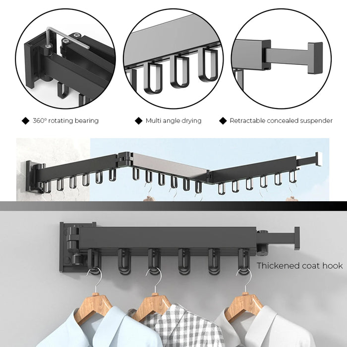 Retractable Wall-Mounted Folding Clothes Hanger — Aluminium, Indoor & Outdoor