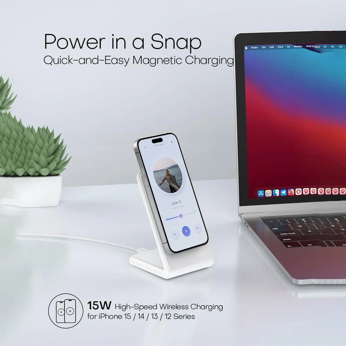 MagSafe Magnetic Wireless Charger Dock Stand — 15W Fast Charge for iPhone 12–16 (Mini/Pro/Max/Plus)
