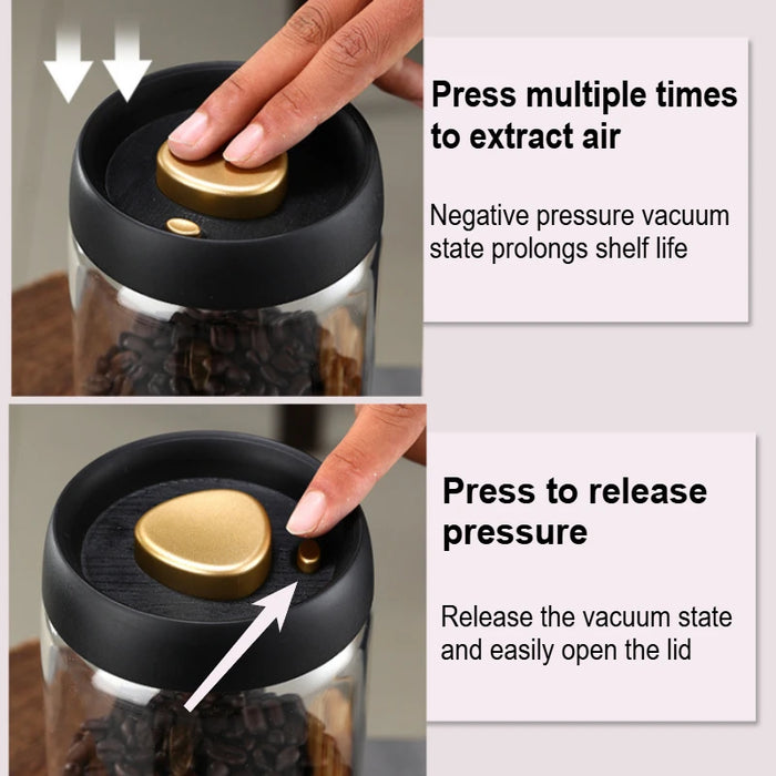 Vacuum-Sealed Glass Coffee Storage Jar — Airtight, Moisture-Proof