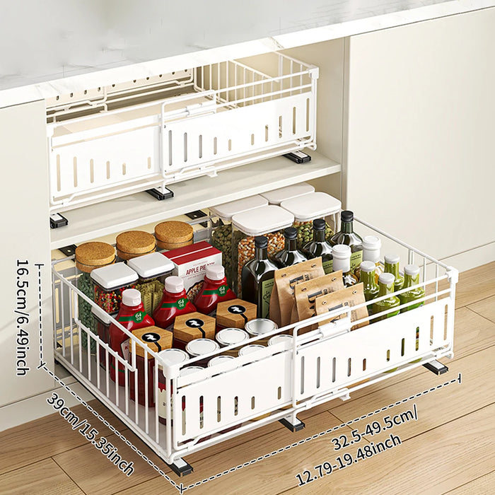 Telescopic Pull-Out Drawer Organiser — Adjustable 33–49cm for Cabinet & Cupboard