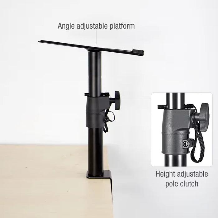 Studio‑grade Clamp‑Mount Speaker Stand — Height‑Adjustable Desktop Platform for Monitors