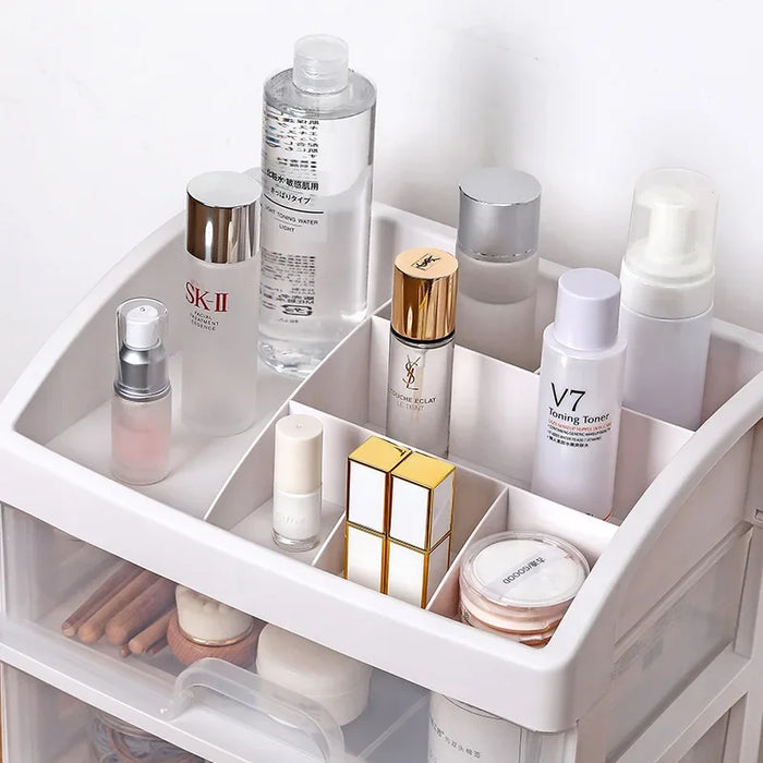 Transparent Cosmetic & Jewellery Organiser — 3 Drawer, 4-Layer Plastic Storage