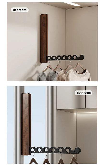 Wood Wall-Mounted Clothes Hanger — Foldable, Space-Saving Drying Rack