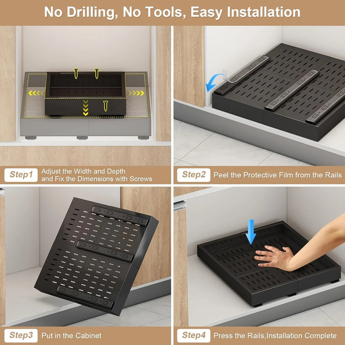 Pull-Out Cabinet Organiser (Expandable 18.5\"-23.5\") — Silent 3-Rail Slide