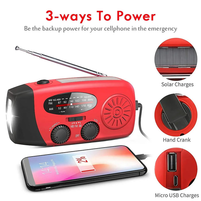 Disaster Prevention Emergency Flashlight Radio Solar Hand Crank Rechargeable Rechargeable Multifunctional LED Reading Light Radi
