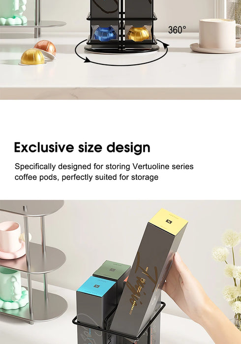 40‑Pod VertuoLine Carousel Pod Holder — 360° Rotating Wire Stand, Black