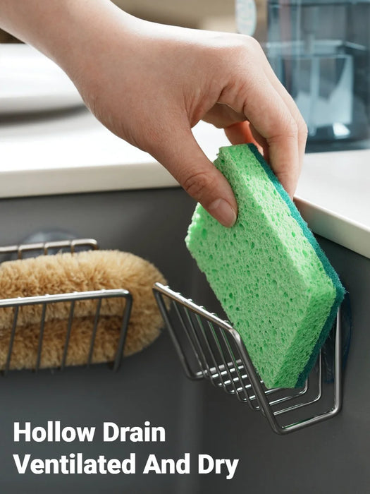 Stainless Steel Suction Cup Sponge Holder — Sink Caddy (Grey Silver / Black)