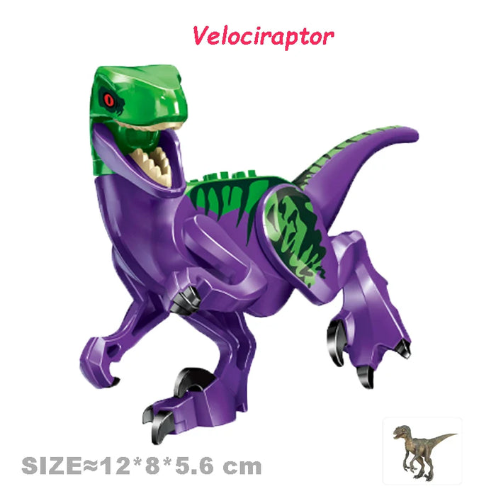 Jurassic Dinosaur Building Blocks - Velociraptor, Triceratops, Indominus & T‑Rex Models