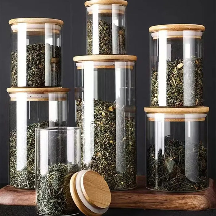 Glass Food Storage Jar with Wood Lid — Airtight Kitchen Storage (250/400/520/1000ml)