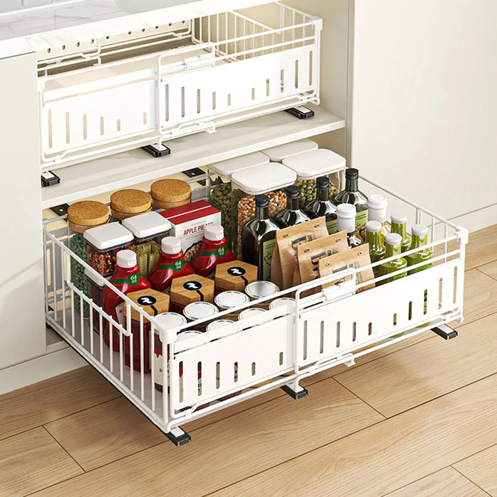 Telescopic Pull-Out Drawer Organiser — Adjustable 33–49cm for Cabinet & Cupboard