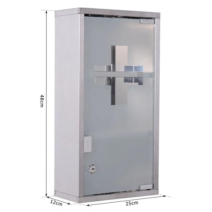 Lockable Wall-Mounted Medicine Cabinet — Safety Glass Door, Silver, 48cm